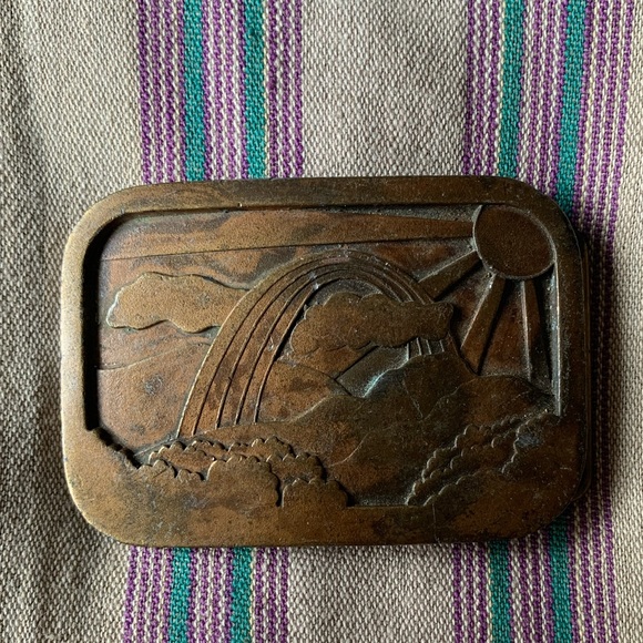Vintage brass rainbow mountains & sun belt buckle